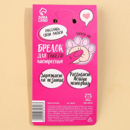 Брелок мялка для ключей «Лапка» 4.6 х 7 см