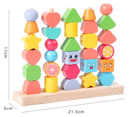 Деревянный набор для сортировки, нанизывания и шнуровки с геометрическими фигурами