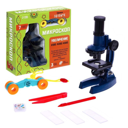 Микроскоп «Юный исследователь», 7 предметов, увеличение x100, x200, x300