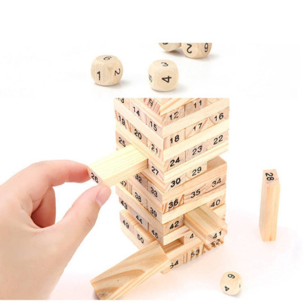 Игра-башня «Wiss Game» (аналог Дженги) с цифрами — 54 деревянных бруска + кубики