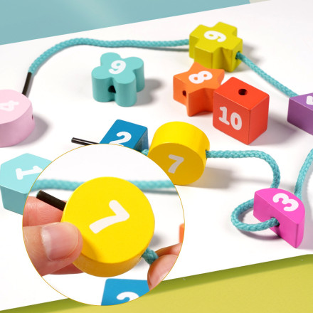 Развивающая деревянная игра «Гусеница: цифры и формы» (шнуровка, сортер, счёт) 
