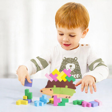Развивающая деревянная игра «Ёжик 2-в-1» (балансир + конструктор / дженга)
