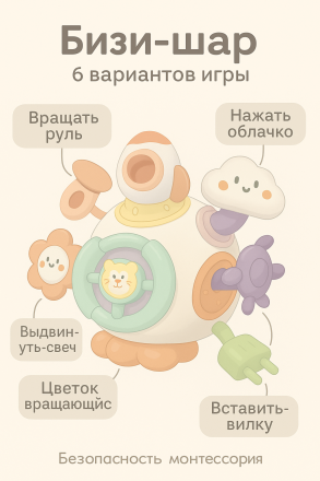 Игрушка-бизиборд "Лунный космолет с львенком"