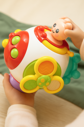 Бизиборд. Развивающая игрушка-шар с крутящимися элементами и веселым персонажем