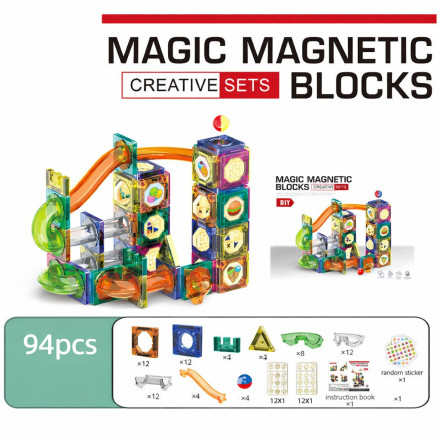 Магнитный конструктор «Magic Magnetic Blocks» с шариковой трассой (≈94 деталей)