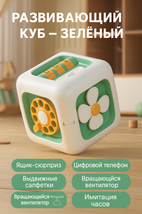 Развивающий кубик «Бизиборд Классик» с крутящимися элементами. Цвет Микс.