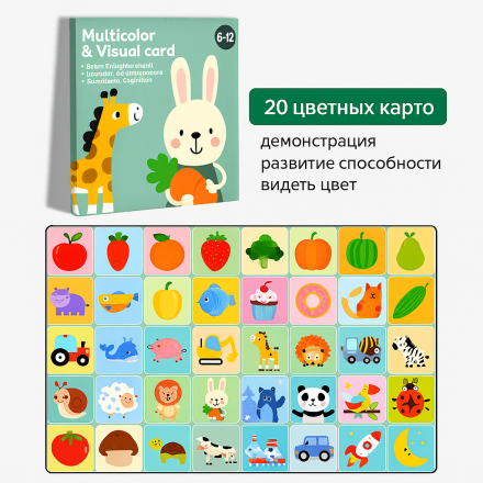 Обучающие карточки "Multicolor & Visual Card" для развития восприятия цвета (6–12 месяцев, 20 цветных карт)