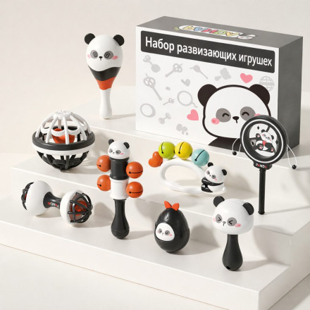 Развивающий набор погремушек «Панда» для малышей ( 8 предметов)