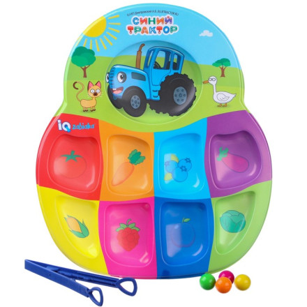 Сортер на 8 цветов «Синий трактор Весёлые бусинки», с пинцетом, по методике Монтессори