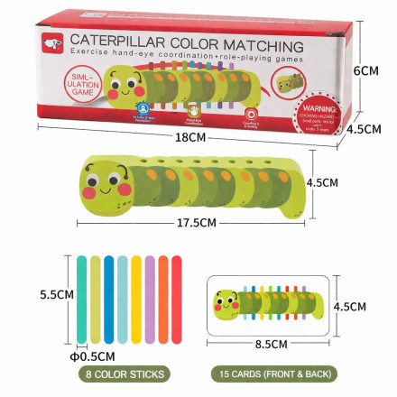 Деревянная развивающая игра «Цветная гусеница»