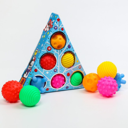 Подарочный набор развивающих мячиков «Голубая ёлочка», 6 шт., новогодняя подарочная упаковка, Крошка Я