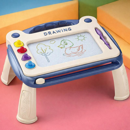 Столик доска на ножках для рисования со штампами и ручкой. (Синий цв.)